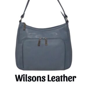 WILSONS LEATHER Light Blue Shoulder Bag with Front Zip-Around Compartment